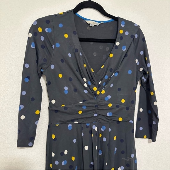 Boden Marion Polka Dot Jersey Dress 3/4 Sleeves V Neck Size 6 Regular - Picture 2 of 11